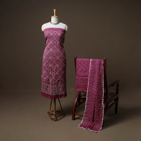 Kutch Bandhani Sequin Work Satin Cotton Unstitched Dress Material: Kurta, Bottom & Dupatta 16