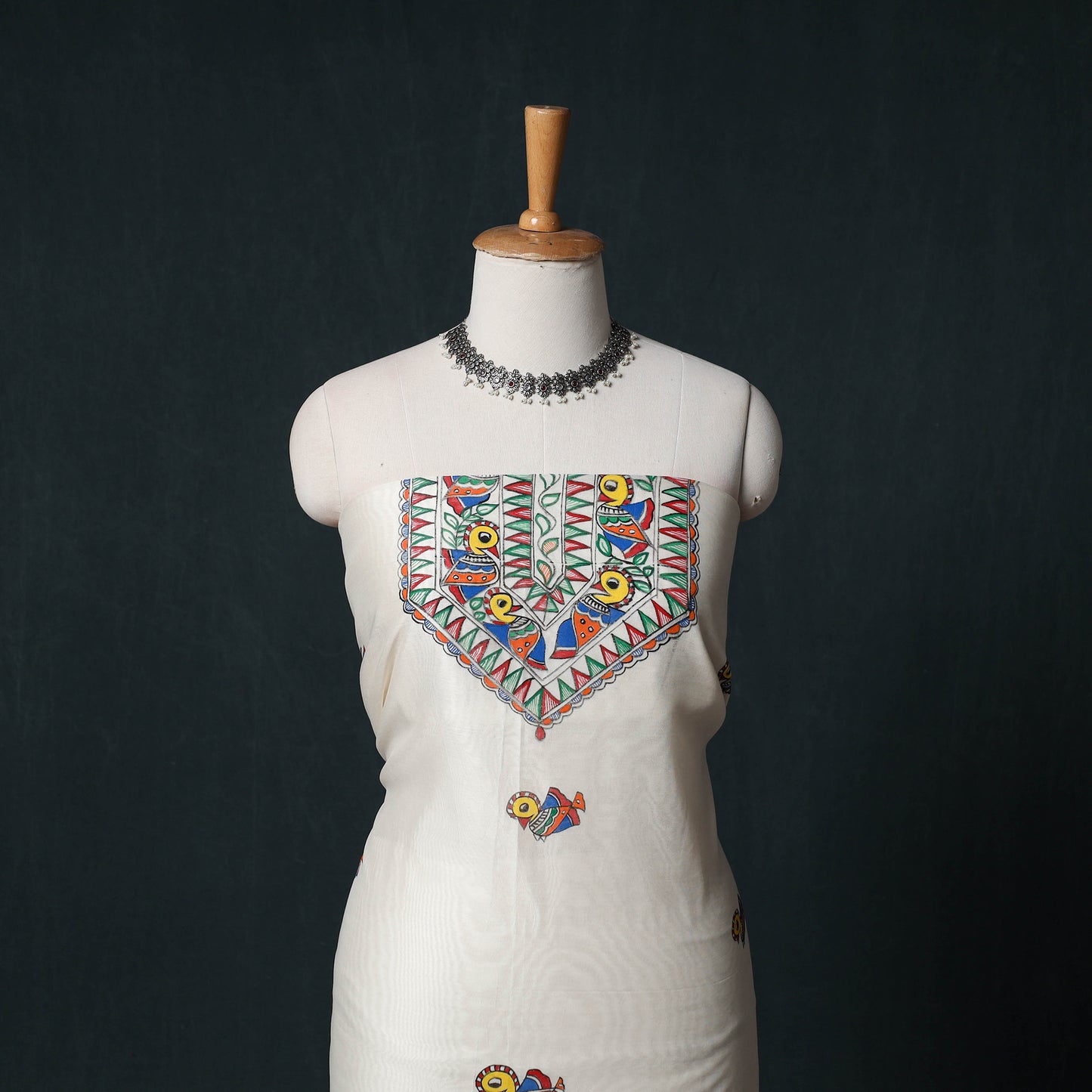 Madhubani Handpainted Chanderi Silk 2pc Unstitched Dress Material Kurta Set 18