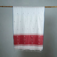 White - Burdwan Jamdani Cotton Handloom Stole with Tassels 18