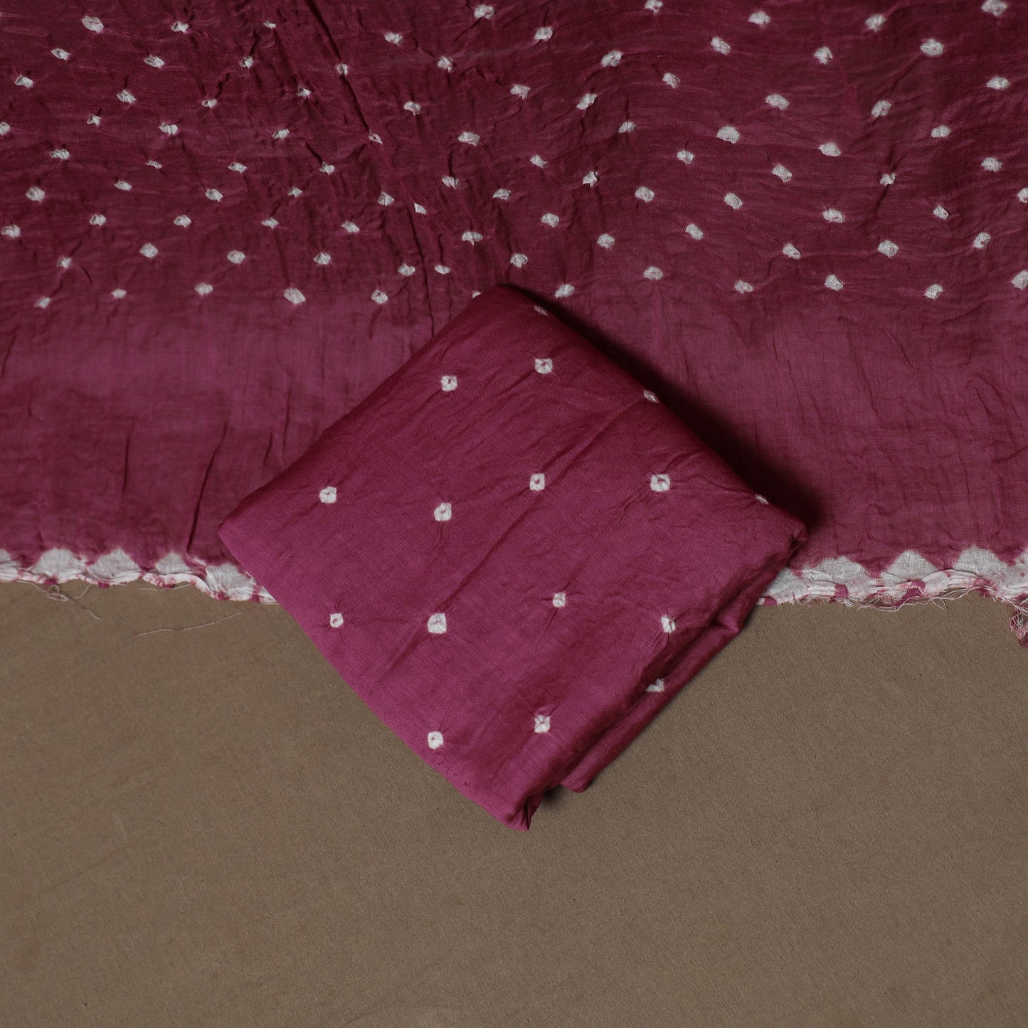 Kutch Bandhani Sequin Work Satin Cotton Unstitched Dress Material: Kurta, Bottom & Dupatta 16