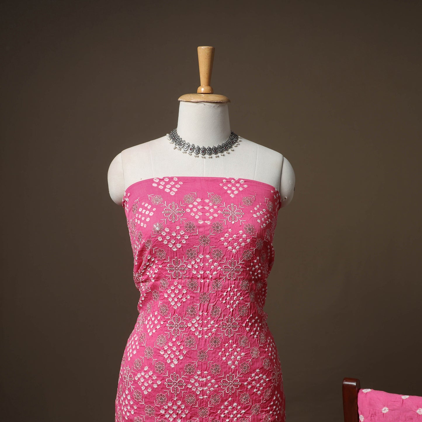 Kutch Bandhani Sequin Work Satin Cotton Unstitched Dress Material: Kurta, Bottom & Dupatta 17