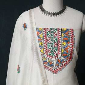 Madhubani Handpainted Chanderi Silk 2pc Unstitched Dress Material Kurta Set 19