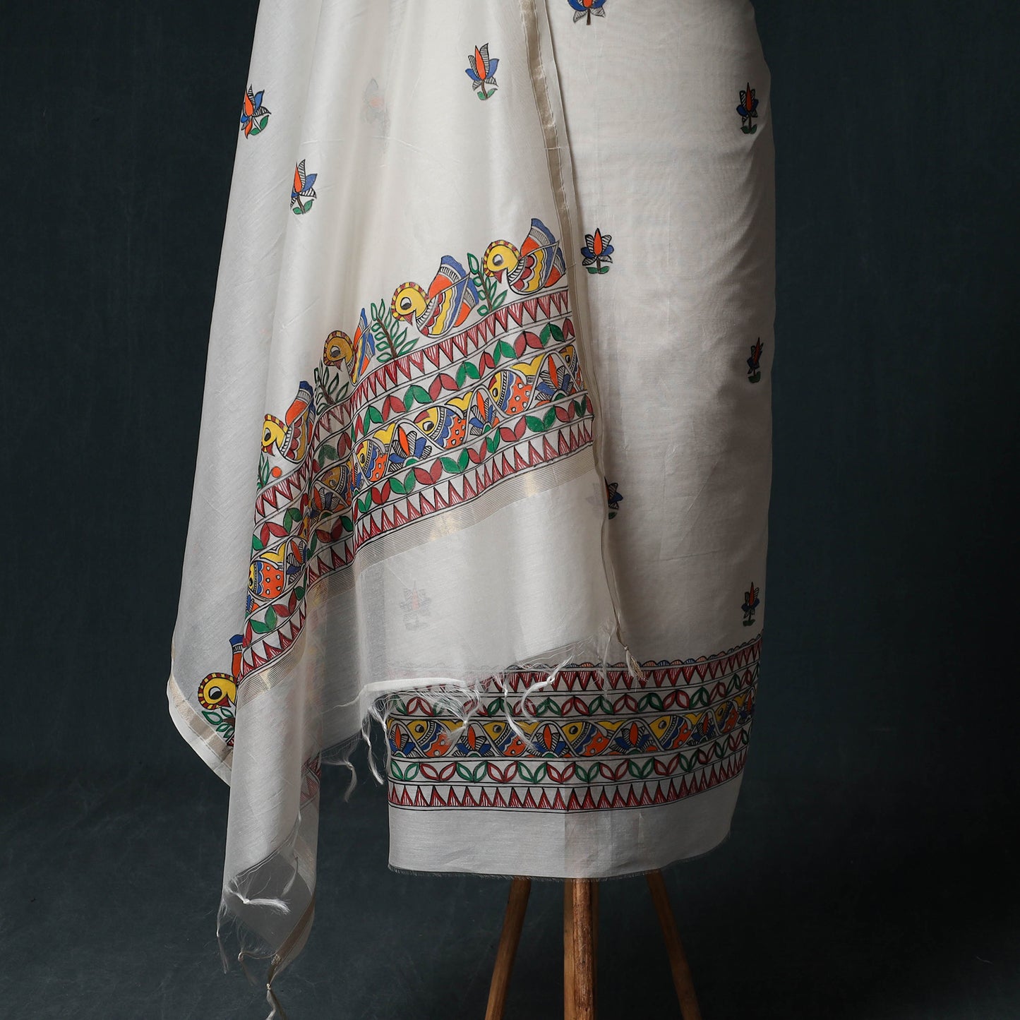 Madhubani Handpainted Chanderi Silk 2pc Unstitched Dress Material Kurta Set 19