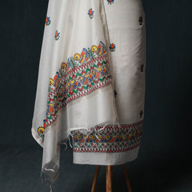 Madhubani Handpainted Chanderi Silk 2pc Unstitched Dress Material Kurta Set 19