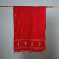 Red - Burdwan Jamdani Cotton Handloom Stole with Tassels 14