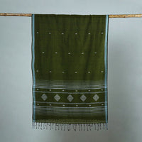 Green - Burdwan Jamdani Cotton Handloom Stole with Tassels 13