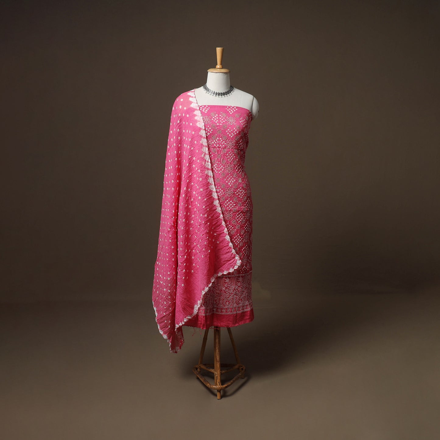 Kutch Bandhani Sequin Work Satin Cotton Unstitched Dress Material: Kurta, Bottom & Dupatta 17