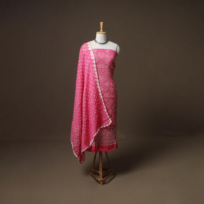 Kutch Bandhani Sequin Work Satin Cotton Unstitched Dress Material: Kurta, Bottom & Dupatta 17
