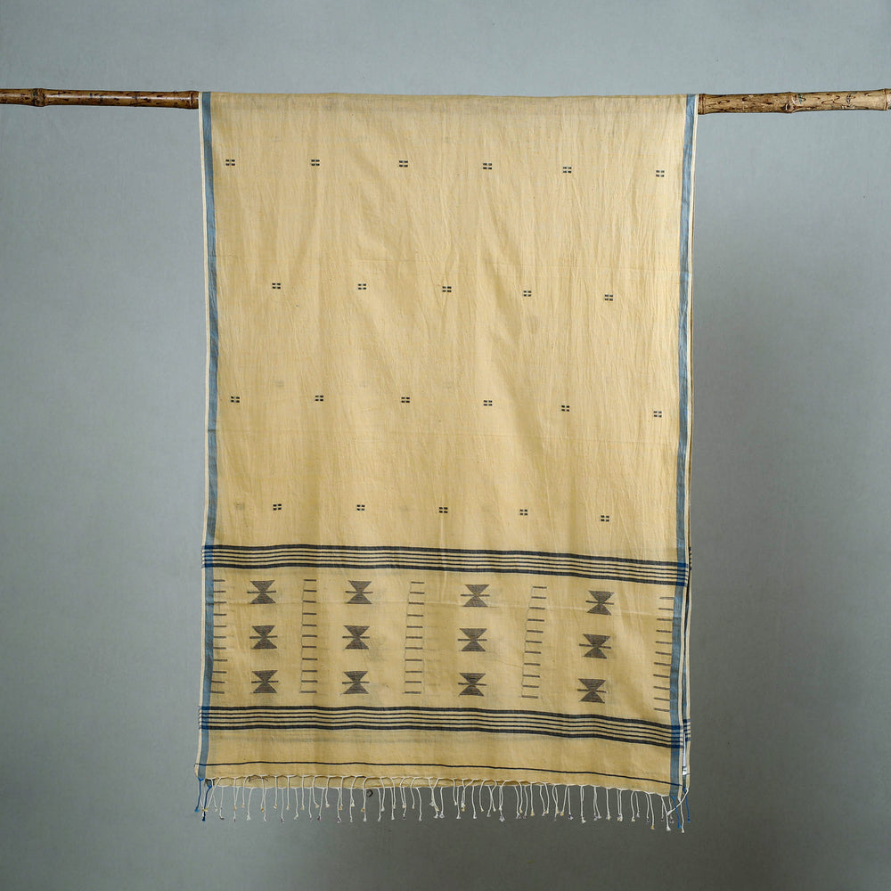 Yellow - Burdwan Jamdani Cotton Handloom Stole with Tassels 10