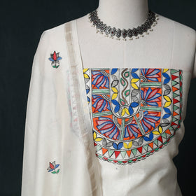 Madhubani Handpainted Chanderi Silk 2pc Unstitched Dress Material Kurta Set 20
