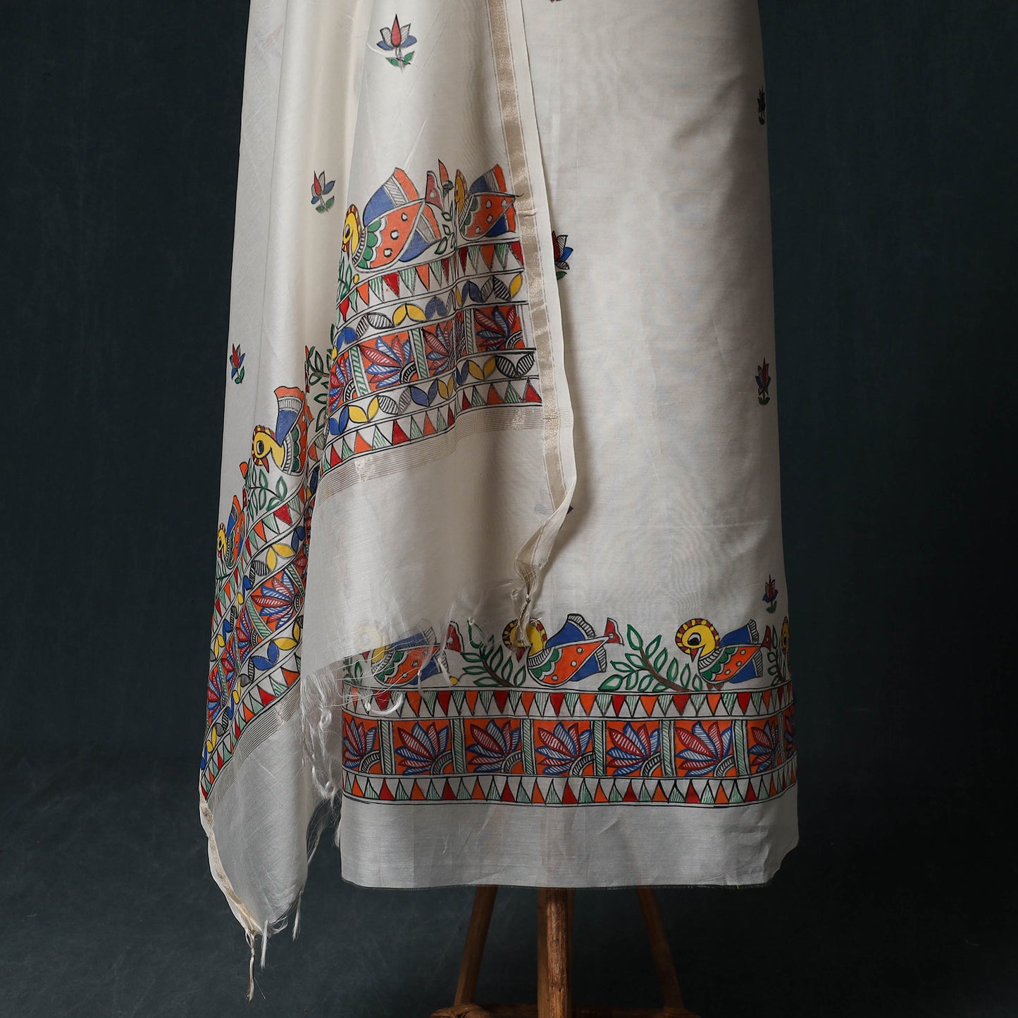 Madhubani Handpainted Chanderi Silk 2pc Unstitched Dress Material Kurta Set 20