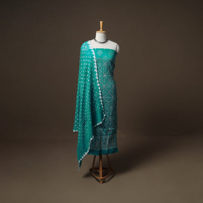 Kutch Bandhani Sequin Work Satin Cotton Unstitched Dress Material: Kurta, Bottom & Dupatta 18