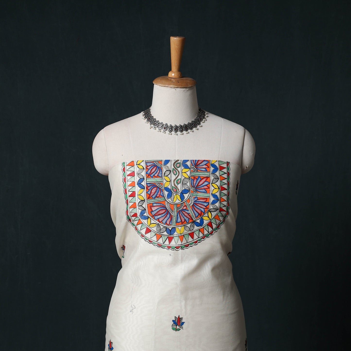 Madhubani Handpainted Chanderi Silk 2pc Unstitched Dress Material Kurta Set 20