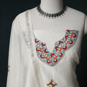 Madhubani Handpainted Chanderi Silk 2pc Unstitched Dress Material Kurta Set 21