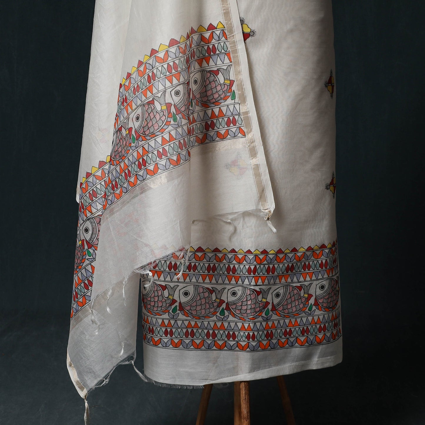 Madhubani Handpainted Chanderi Silk 2pc Unstitched Dress Material Kurta Set 21