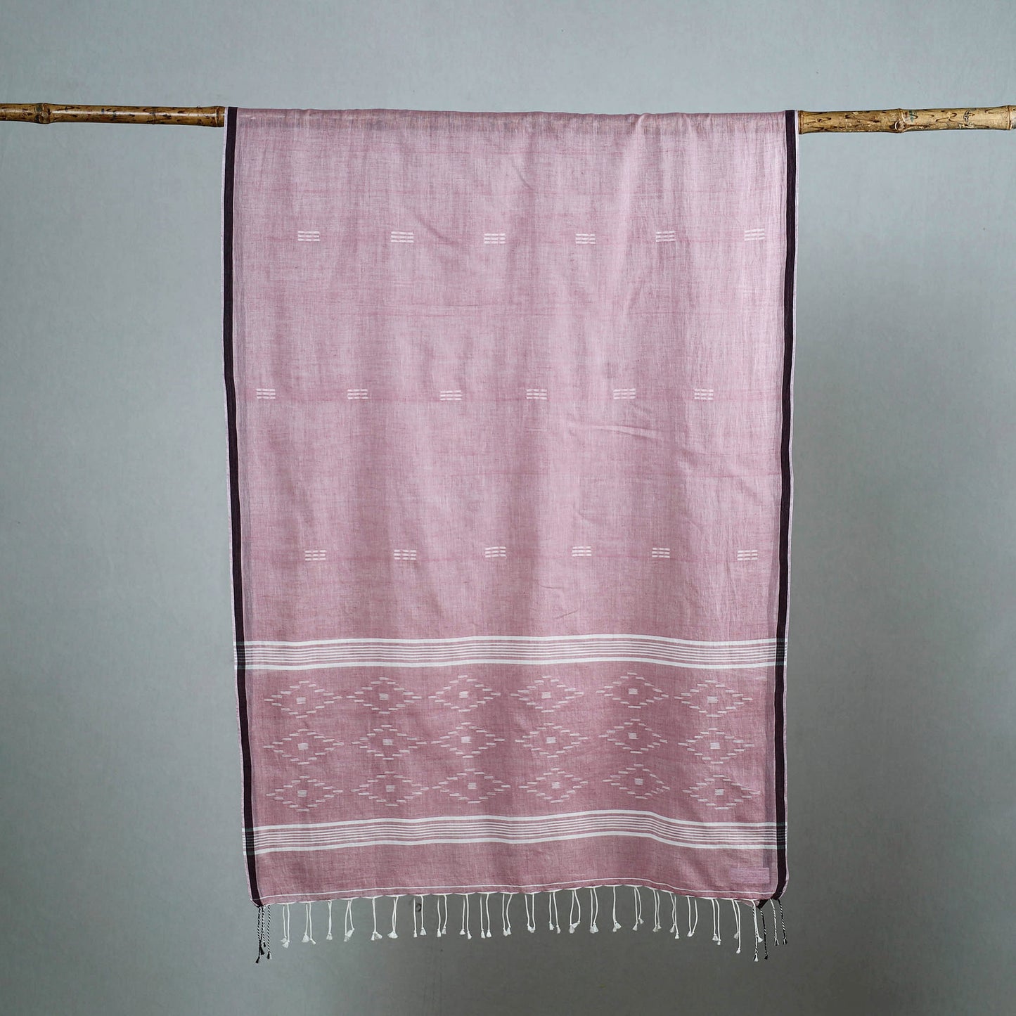 Purple - Burdwan Jamdani Cotton Handloom Stole with Tassels 01