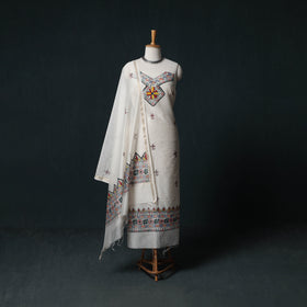 Madhubani Handpainted Chanderi Silk 2pc Unstitched Dress Material Kurta Set 22
