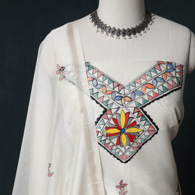 Madhubani Handpainted Chanderi Silk 2pc Unstitched Dress Material Kurta Set 22