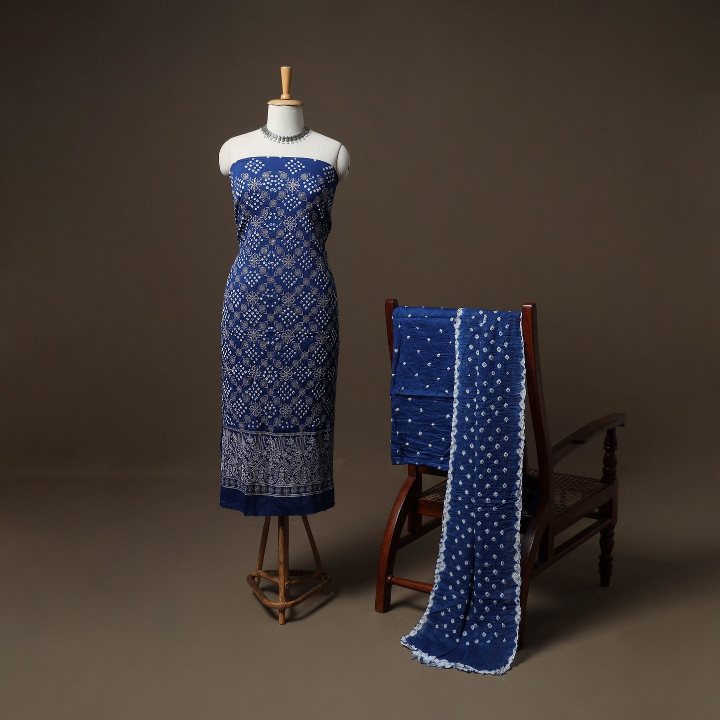 Kutch Bandhani Sequin Work Satin Cotton Unstitched Dress Material: Kurta, Bottom & Dupatta 20