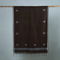 Brown - Burdwan Jamdani Cotton Handloom Stole with Tassels 02