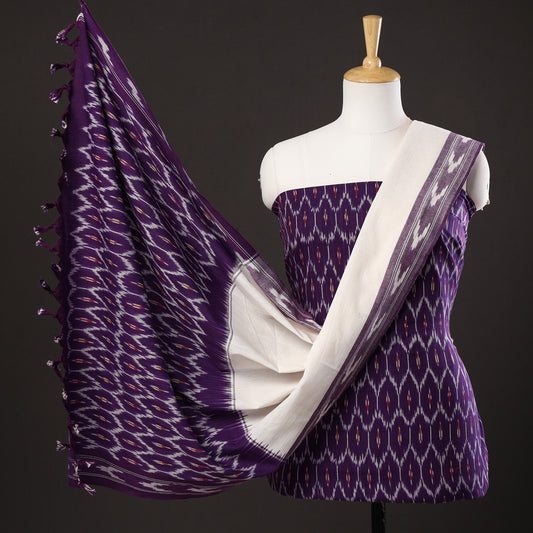 Blue - 3pc Pochampally Ikat Weave Handloom Cotton Suit Material Set 06