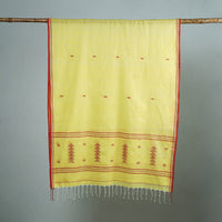 Yellow - Burdwan Jamdani Cotton Handloom Stole with Tassels 07