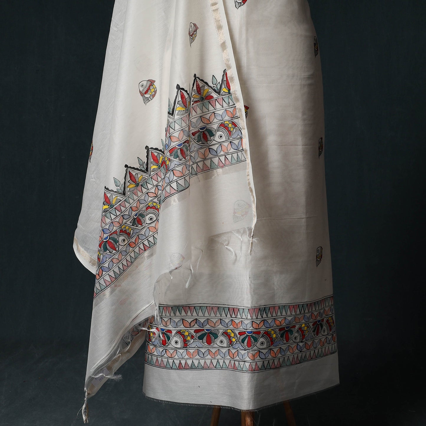 Madhubani Handpainted Chanderi Silk 2pc Unstitched Dress Material Kurta Set 23