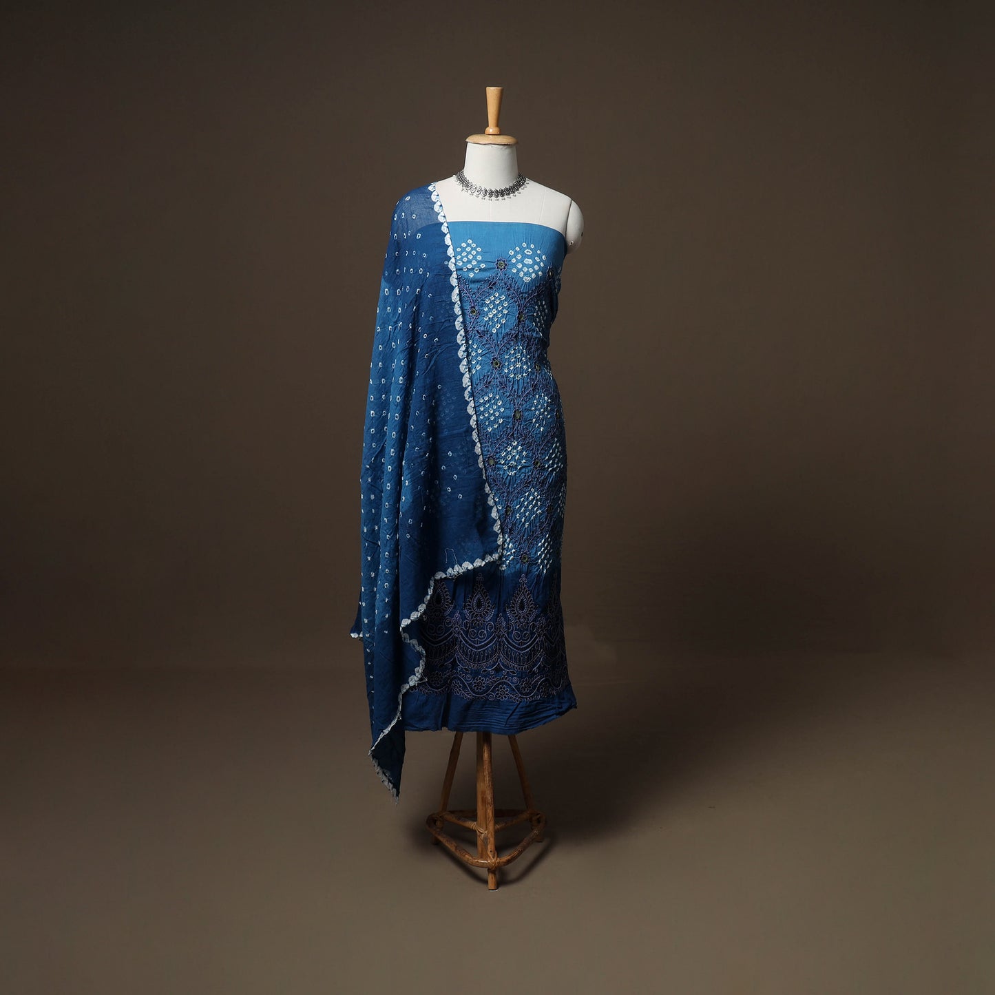 Kutch Bandhani Sequin Work Satin Cotton Unstitched Dress Material: Kurta, Bottom & Dupatta 22