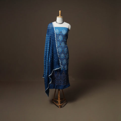 Kutch Bandhani Sequin Work Satin Cotton Unstitched Dress Material: Kurta, Bottom & Dupatta 22