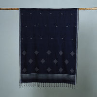 Blue - Burdwan Jamdani Cotton Handloom Stole with Tassels 13