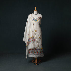 Madhubani Handpainted Chanderi Silk 2pc Unstitched Dress Material Kurta Set 24