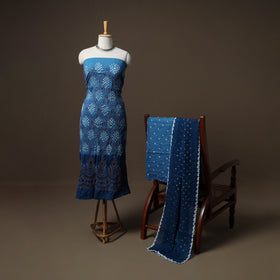 Kutch Bandhani Sequin Work Satin Cotton Unstitched Dress Material: Kurta, Bottom & Dupatta 22