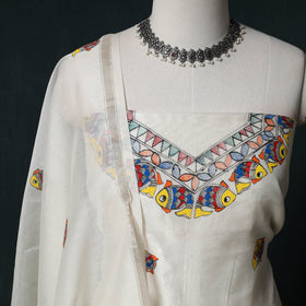 Madhubani Handpainted Chanderi Silk 2pc Unstitched Dress Material Kurta Set 24