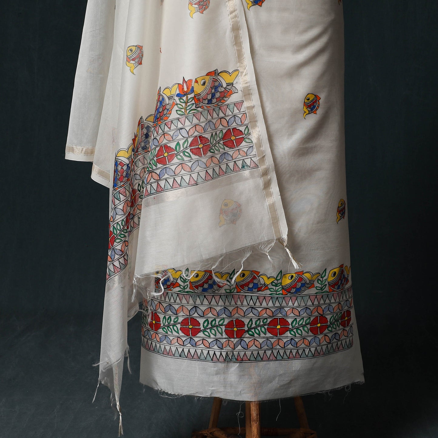 Madhubani Handpainted Chanderi Silk 2pc Unstitched Dress Material Kurta Set 24