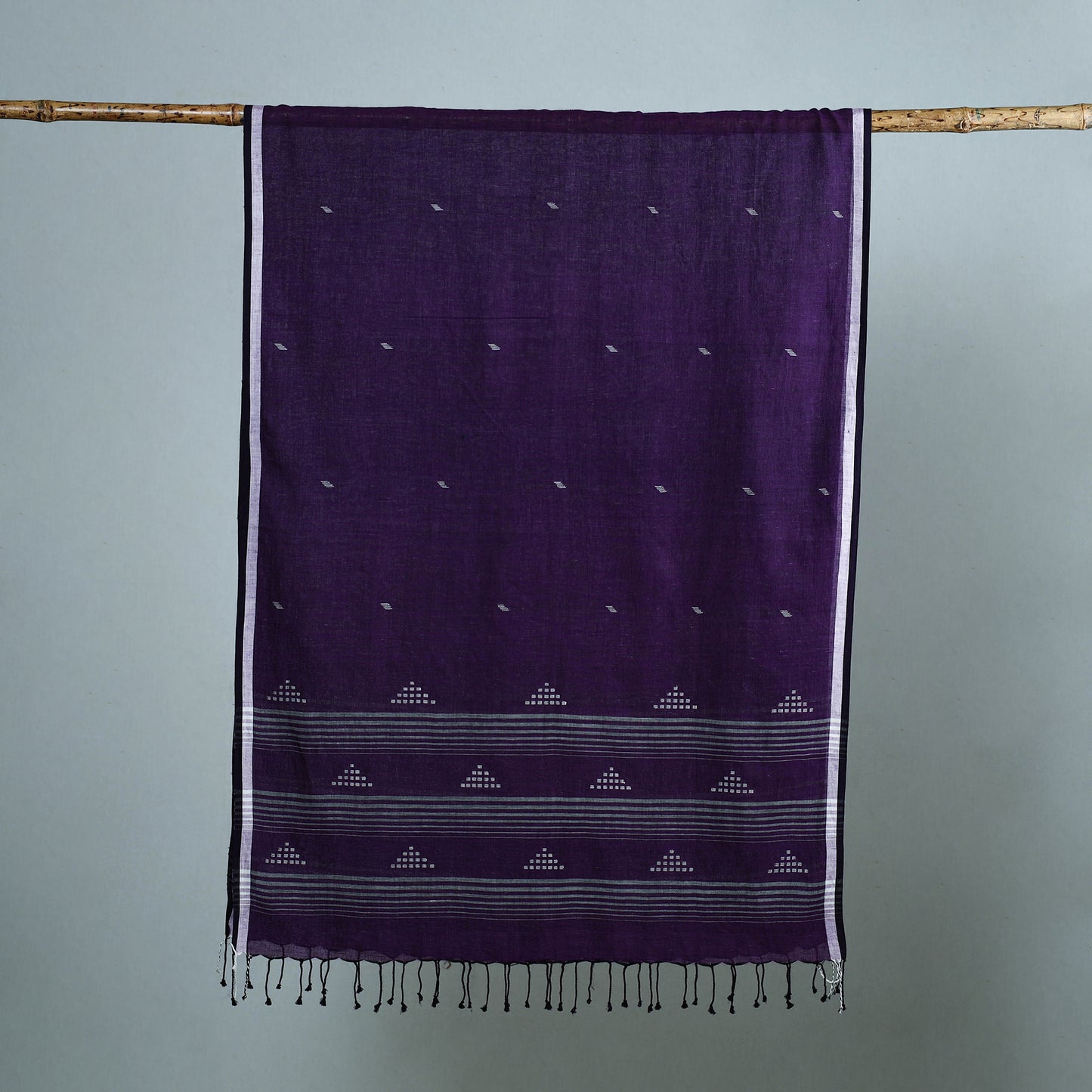 Purple - Burdwan Jamdani Cotton Handloom Stole with Tassels 16