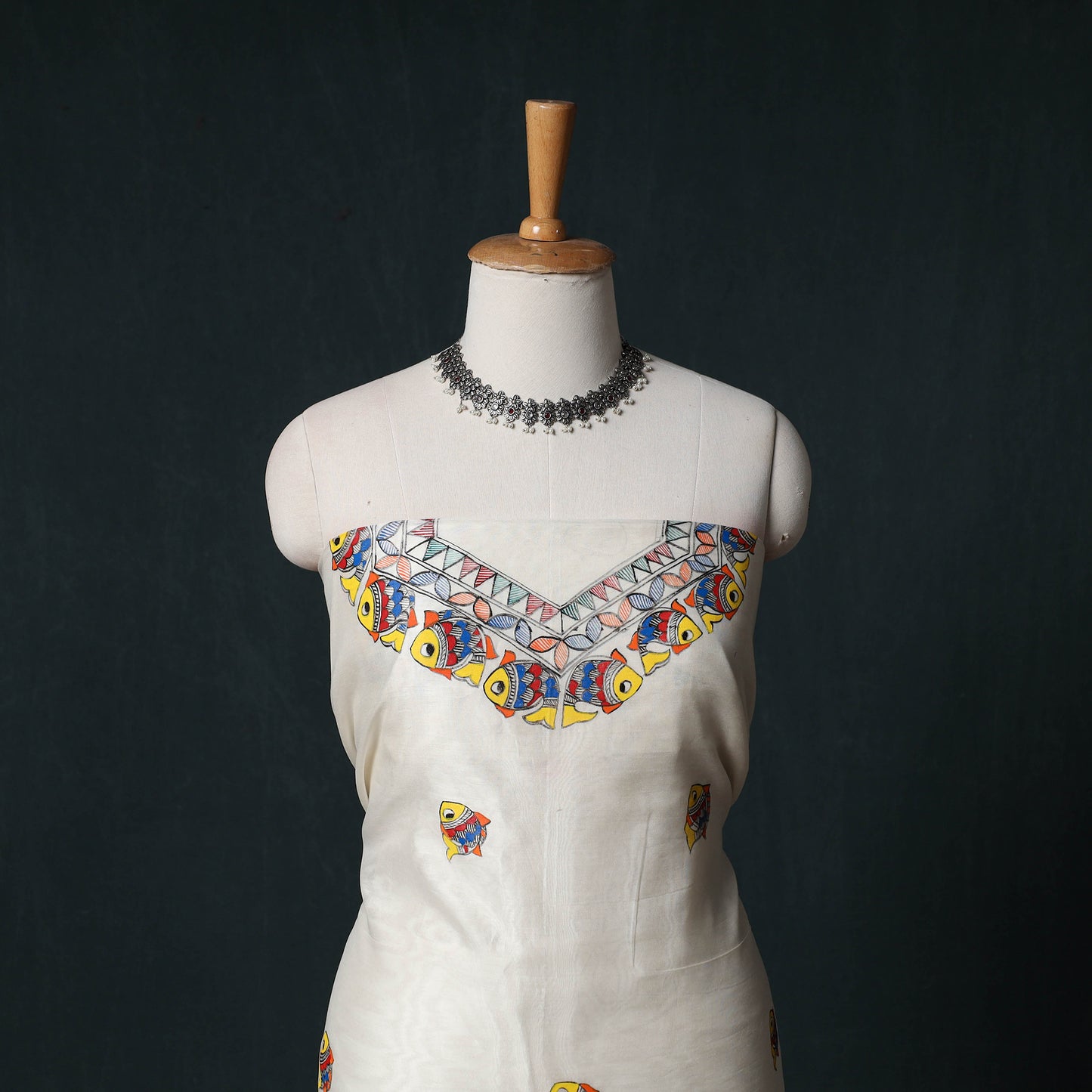 Madhubani Handpainted Chanderi Silk 2pc Unstitched Dress Material Kurta Set 24