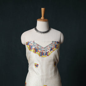 Madhubani Handpainted Chanderi Silk 2pc Unstitched Dress Material Kurta Set 24