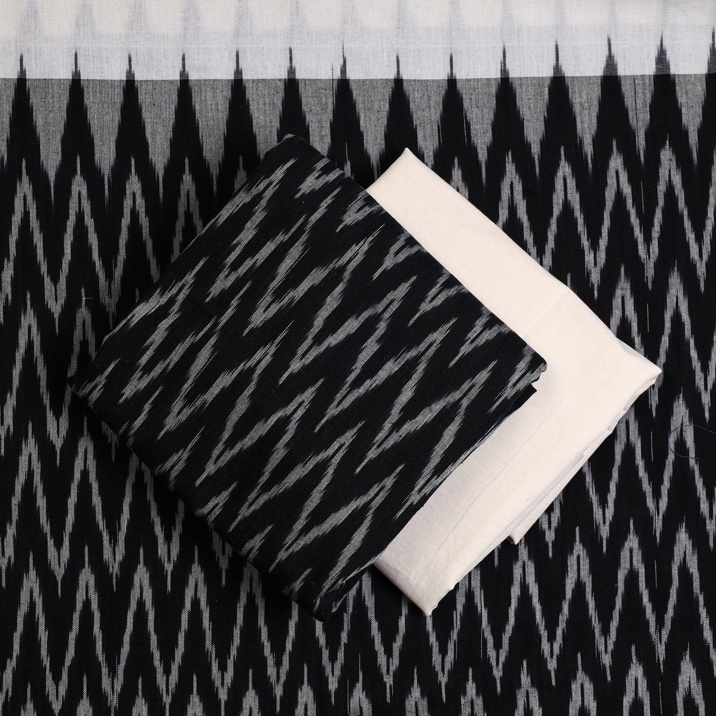 Black - 3pc Pochampally Ikat Weave Handloom Cotton Suit Material Set 10