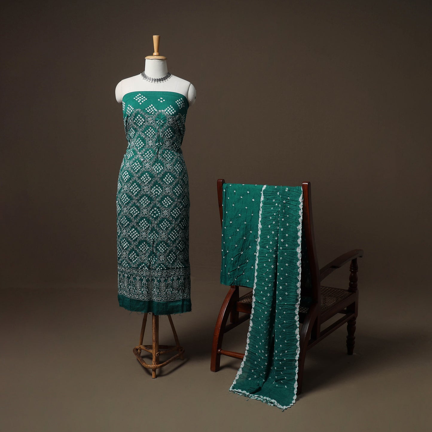 Kutch Bandhani Sequin Work Satin Cotton Unstitched Dress Material: Kurta, Bottom & Dupatta 23
