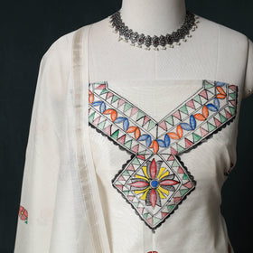 Madhubani Handpainted Chanderi Silk 2pc Unstitched Dress Material Kurta Set 25
