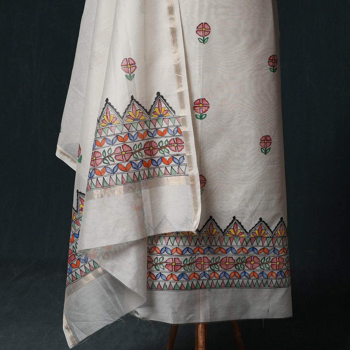 Madhubani Handpainted Chanderi Silk 2pc Unstitched Dress Material Kurta Set 25