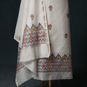 Madhubani Handpainted Chanderi Silk 2pc Unstitched Dress Material Kurta Set 25