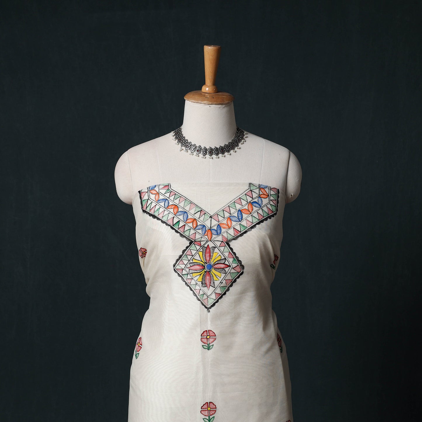 Madhubani Handpainted Chanderi Silk 2pc Unstitched Dress Material Kurta Set 25
