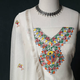 Madhubani Handpainted Chanderi Silk 2pc Unstitched Dress Material Kurta Set 26