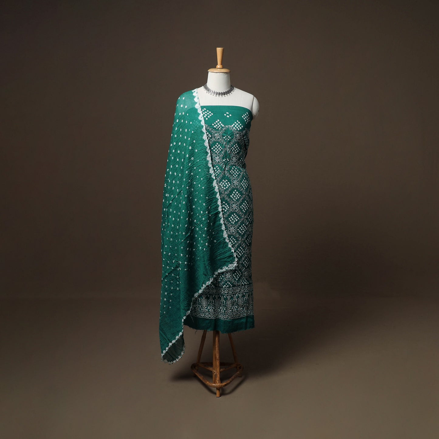 Kutch Bandhani Sequin Work Satin Cotton Unstitched Dress Material: Kurta, Bottom & Dupatta 23