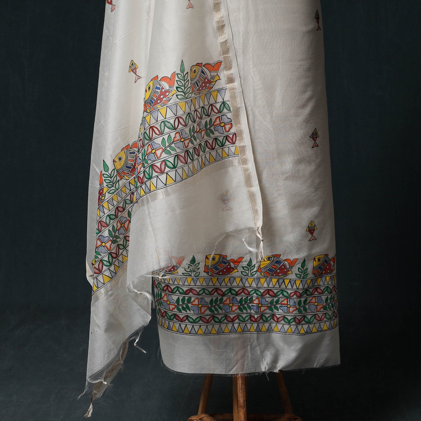Madhubani Handpainted Chanderi Silk 2pc Unstitched Dress Material Kurta Set 26