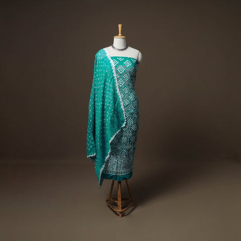 Kutch Bandhani Sequin Work Satin Cotton Unstitched Dress Material: Kurta, Bottom & Dupatta 24