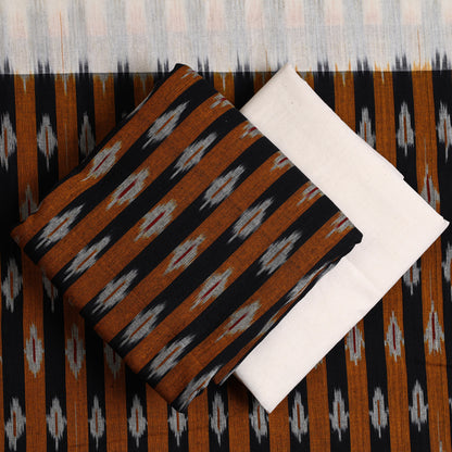 Brown - 3pc Pochampally Ikat Weave Handloom Cotton Suit Material Set 15