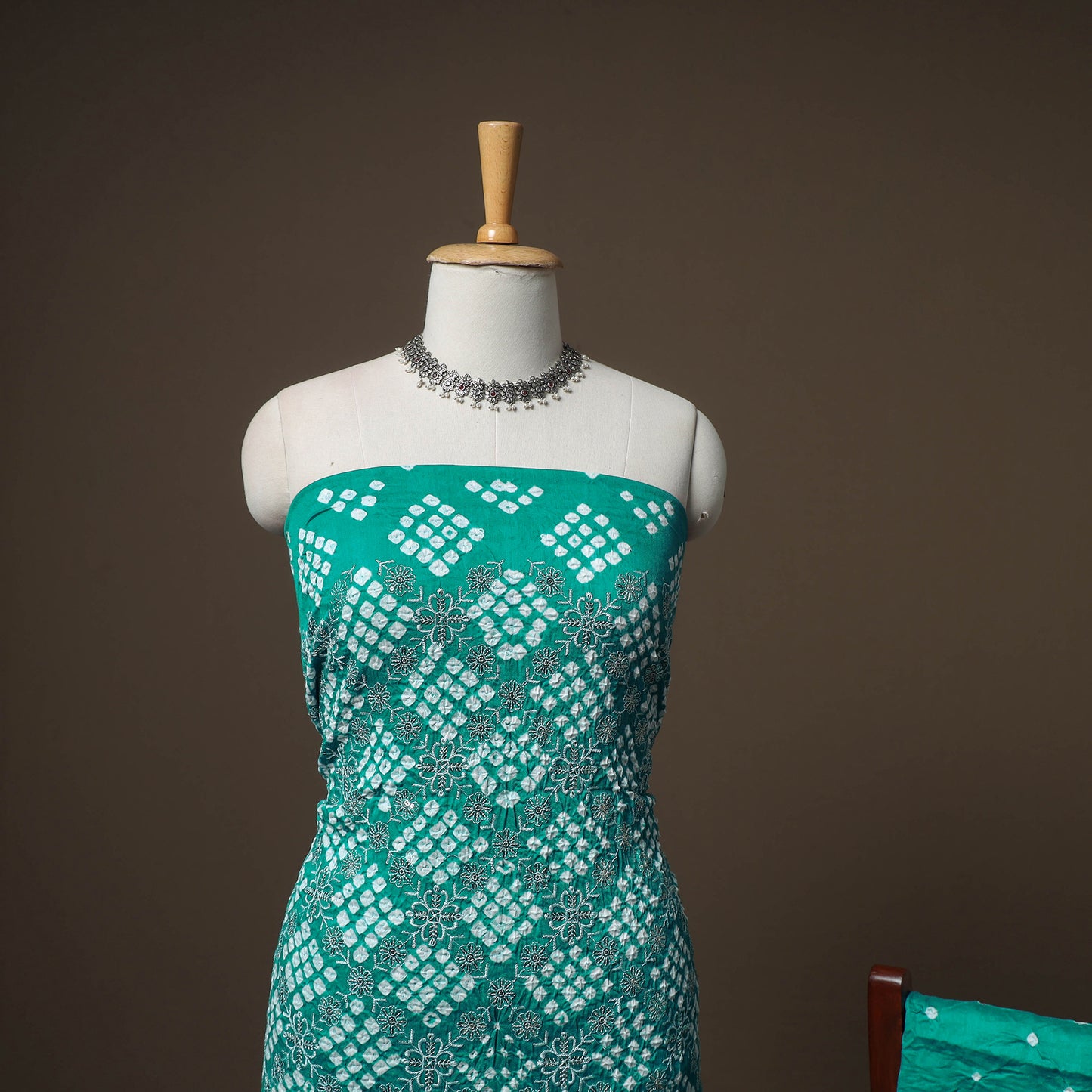 Kutch Bandhani Sequin Work Satin Cotton Unstitched Dress Material: Kurta, Bottom & Dupatta 24