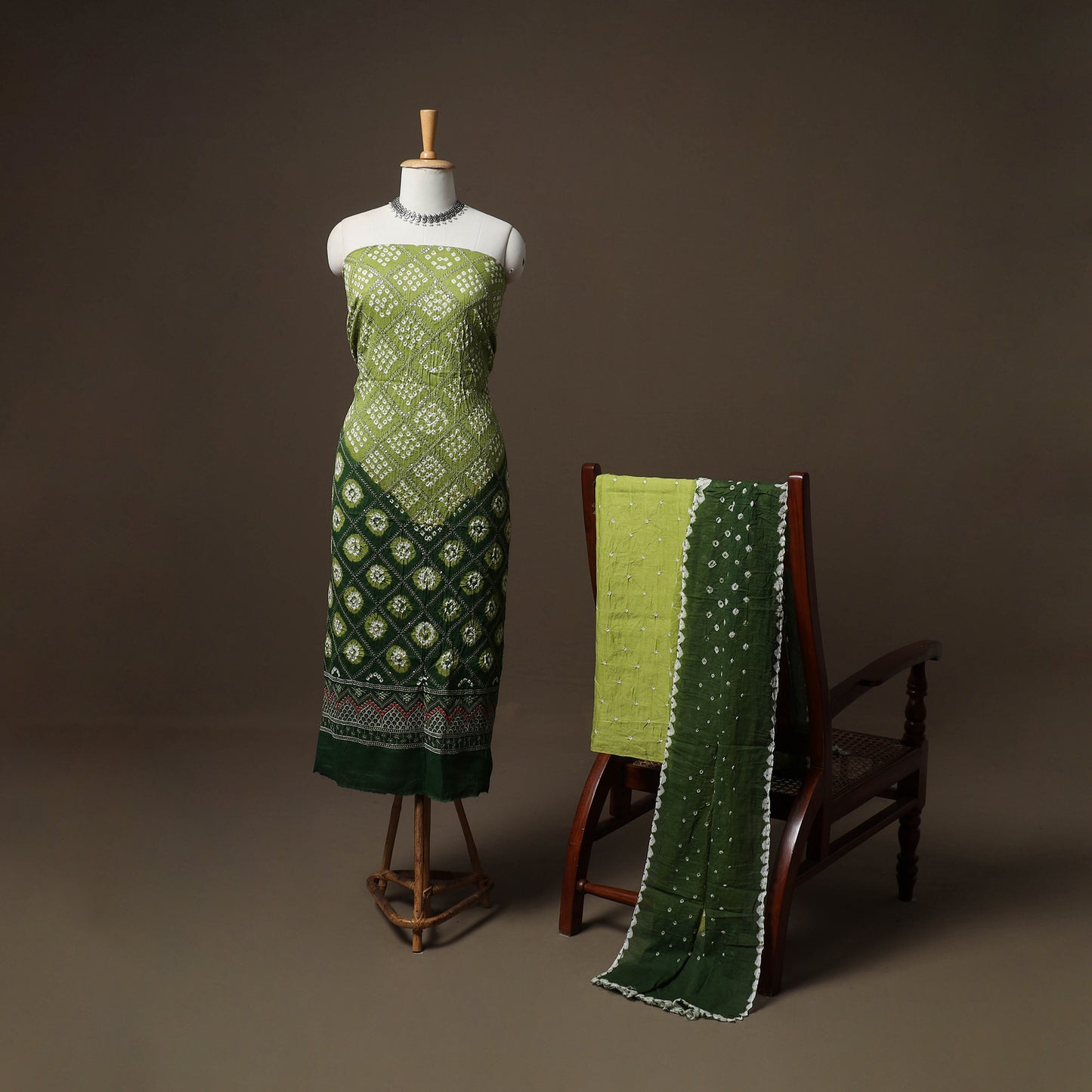 Kutch Bandhani Sequin Work Satin Cotton Unstitched Dress Material: Kurta, Bottom & Dupatta 25